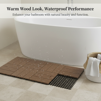 Interlocking Wood Plastic Composite Bathroom Floor Tiles for Shower and Balcony, Waterproof Anti-Slip Drainage Mat