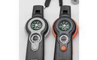 Reflective Mirror 7-in-1 Survival Whistle High-Loudness Whistle Compass Thermometer Tool Lanyard Included Outdoor Gear Storage Compartment for Camping