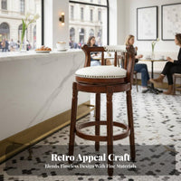 Rotate Stool with Backrest Traditional Design Counter Chair Vintage Design Padded Seat for Homeowners, Kitchen Island