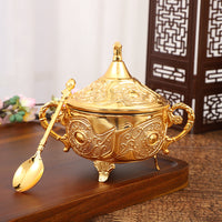 European Style White Sugar Bowl with Gold and Silver Patterns for Kitchen and Restaurant