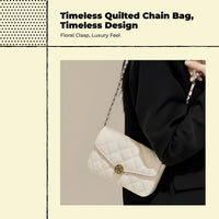 Quilted Chain Crossbody Bag, Geometric Handbag, Multi-Pocket