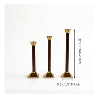 3 Pieces Modern-Retro Taper Candle Holder Brass-Colored Taper Candle Holder with Metal Cup Slim Candlestick with Wooden Stem Tapered for Tabletop, Dining Table, Mantel