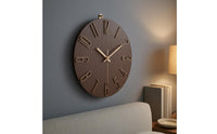 Slim-Edge Frameless Wall Clock Raised Numerals Silent Quartz Clock Wood-Grain