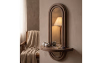 Arched Wall Mirror with Shelf Compact Framed Arched Mirror Space-Saving for Bedroom