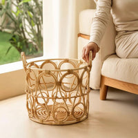 Woven Basket with Handles Handwoven Laundry Basket Lightweight for Bedroom