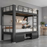 Metal Bunk Bed with Storage Heavy Duty Bunk Bed with Cabinets Space Saving Furniture for Students, Dormitory, Employee Housing, Compact Bedroom