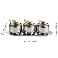 3 Pieces Condiment Jar Set with Space-Saving Tray Seasoning Box Set Seasoning Box with Cover for Kitchen Counter