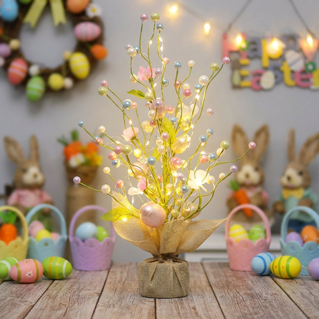 Easter Tree With Lights Easter Branch Decoration Artificial Egg Branch Decor for Home Office Mantel