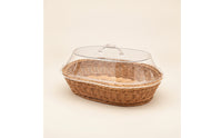 Woven Food Basket with Acrylic Dome Shallow Bread Basket with Acrylic Lid Countertop for Kitchen Counter