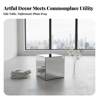 Mirrored Cube Table Geometric Design Mirrored Pedestal Luxurious Look for Adults