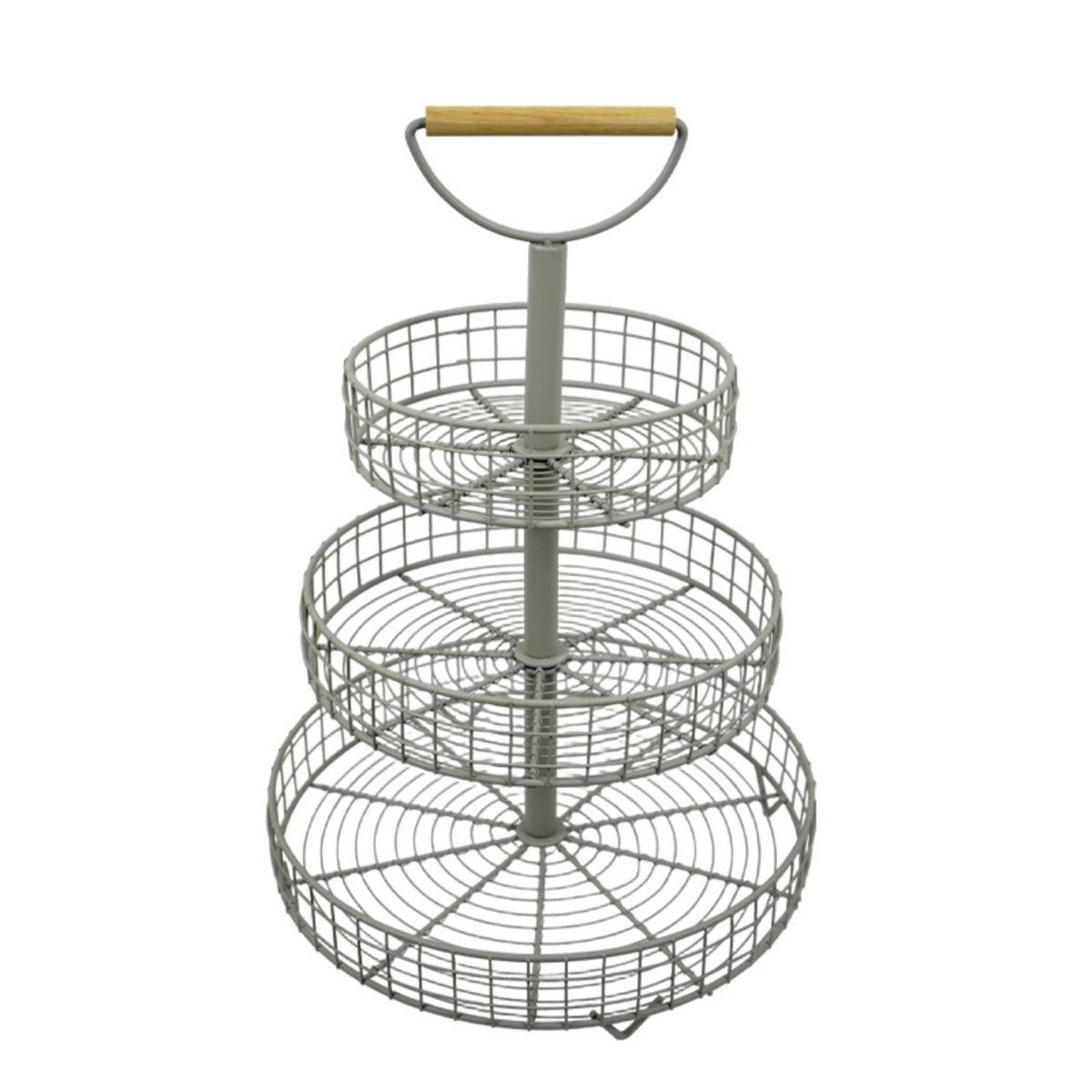 3-Tier Fruit Basket Countertop Fruit Basket with Wooden Handle Space-Saving