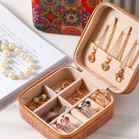 Portable Vintage Travel Jewelry Box in Leather with Small Size