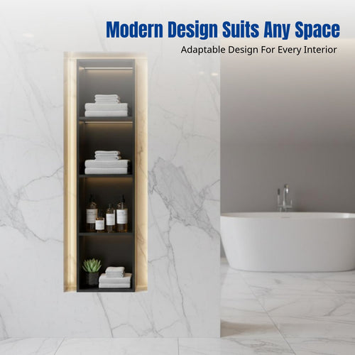 201 Stainless Steel Niche Shelf, Recessed Bathroom Cabinet, Wall Organizer, Modern Minimalist