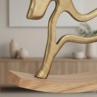 2 Pieces Gilded Equine Statue Gilded Finish Rocking Horse Figurine Artware for Living Room, Entryway, Desk