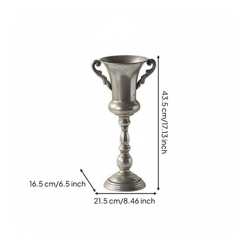 Ornate Pedestal Flower Vase Vintage Look Pedestal Vase Metal Finish for Garden