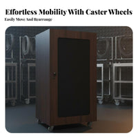Amplifier Floor Cabinet with Reinforced Frame Mobile Audio Rack Cabinet Ventilated Mesh Door Lockable Wheels Suitable for Djs Artists KTV Room Stage