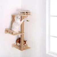 Wall Mounted Feline Perch with Sisal Scratching Surface, Sturdy Wood Indoor Climbing Frame