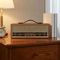 Front Grille Retro Wooden Bluetooth Radio Speaker Control Knobs Portable Wooden Radio Speaker Push Buttons