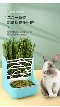 兔子食盆草架防扒食槽喂食器荷兰猪龙猫饲料碗固定防翻食盆二合一