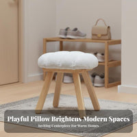 Puffy-Shaped Ottoman Solid Wood Legs Vanity Stool Space-Saving for Dressing Room