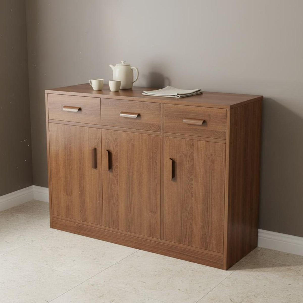 Coffee Bar Cabinet Freestanding Accent Cabinet Dining Room Buffet Cabinet Storage Cabinet with Drawers Thickened Fiberboard Raised Guardrail Suitable for Kitchen Entryway