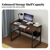 Easy Assembly Simple Study Desk Multi-Purpose Minimalist Office Desk Sturdy Frame Writing Table with Storage Modern Design for Students, Teenagers, Professionals, Small Apartment, Bedroom, Dorm Room