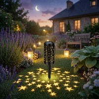 Decorative Stake Lights with Moon Star Outdoor Solar Stake Light Energy-Saving Garden Light with Star Cutout Long-Lasting for Yard