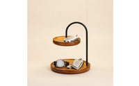 Two-Tier Space-Saving Tray Tiered Tray with Wooden Base Decorative Tabletop Organizer for Console Table, Desk