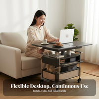 dual-level Bar Trolley Rattan Accent Side Table Foldable Design Vintage design for Homeowners, Bedroom
