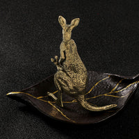 仿古董古玩袋鼠妈妈与孩子黄铜摆件家居茶宠母爱亲情装饰摆设展览