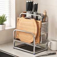 Utensil Holder, 304 Stainless Steel Knife Block with Drip Tray, Freestanding Kitchen Organiser for Knives, Chopping Boards, Pot Lids & Chopsticks