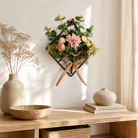 Nordic Style Artificial Dahlia Flower Wall Decor with Iron Grid for Living Room Entrance
