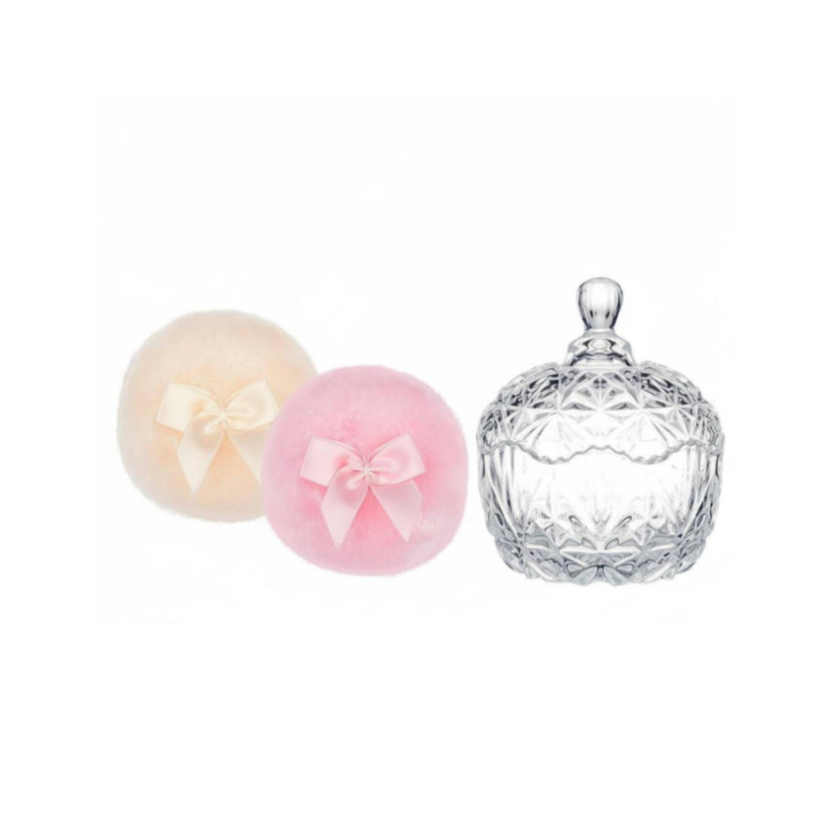 3 Pieces Body Powder Puff and Container Set Reusable Glass Powder Box with Puff Bow Design Washroom Accessory for Dressing Table