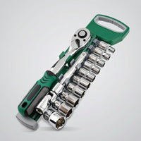 13 Pieces Reversible Socket Wrench Set with Quick Ratchet Handle Polished Socket Wrench Set with Universal Joint Compact Tool Manual for Mechanics