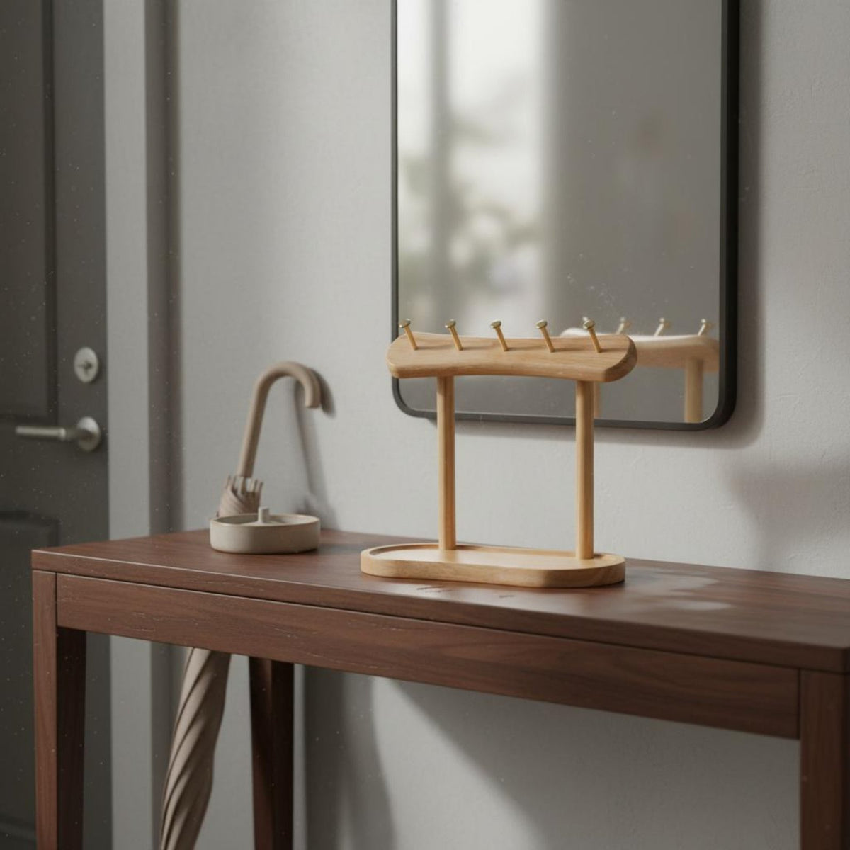 Solid Wood Entryway Key Holder Multi-Functional Key Rack with Tray Elegant Design for Office