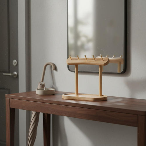 Solid Wood Entryway Key Holder Multi-Functional Key Rack with Tray Elegant Design for Office