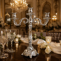 Candle Holder with Three Cups Embossed Candelabra with Arms Decorative