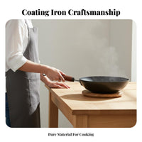 Uncoated Iron Pan Long-Lasting Traditional Iron Wok Hand Crafted Cooking Pan Works on All Stovetops 24cm Small Wok Anti-Scald