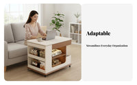 Adjustable Height elevatingTop Trolley Table Rolling Design Mobile Storage Trolley With casters Household Furniture Multi-Functional for Apartment Dwellers, Remote Workers, Living Room, Bedroom, Small Spaces, Home Office