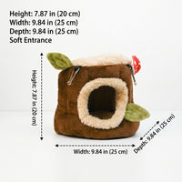 Tree Stump Pet House and Small Pet Shelter, Closed Design Cloth Pig Bed and Bird Nest, Winter Warm Guinea Pig, Parrot and Squirrel House