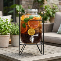 Large Capacity Glass Beverage Dispenser with Hammered Texture, High Borosilicate Drink Dispenser, Juice and Water Dispenser with Metal Stand