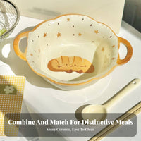 Cartoon Bread Ceramic Bowl and Plate Set, Cute Tableware for One, Large Pasta Bowl, Student Dormitory, Crisp Design