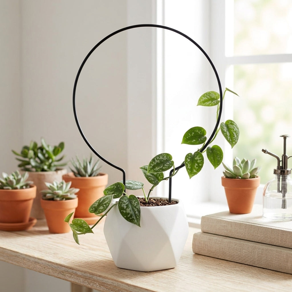 Iron Plant Supports for Outdoor Plants and Indoor Plants, 10 Pack of Circular Metal Trellis Stakes with Ties, Monstera Support, Anti-rust Coating