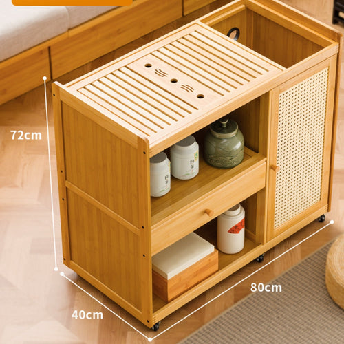 Traditional Tea Cart with Water Boiler Detachable Drip Tray Mobile Tea Serving Station Multifunctional Mobile Serving Cart with Drawer for Hosts