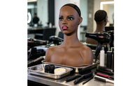 Mannequin Head with Shoulders Dark Brown Hairpiece Display Head Matte Mannequin Bust for Salons
