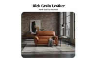Oil-Waxed Finish Straight-Line Leather Sofa Retro Design Living Room Seating space-saving Size Couch mid-20th-centuryera Modern Aesthetic for Apartment Dwellers, Homeowners, Families, Lounge Area, Den, Home Office