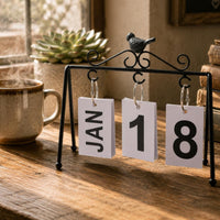 Bird Flip Calendar Hanging Date Cards Metal Flip Desk Calendar Black Iron