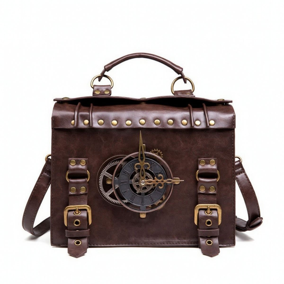 Satchel Bag with Top Handle Retro-Industrial Top Handle Handbag Structured Handbag with Shoulder Strap for Festivals, Cosplay, Streetwear
