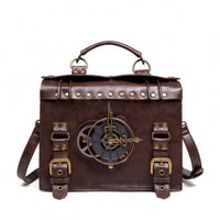 Satchel Bag with Top Handle Retro-Industrial Top Handle Handbag Structured Handbag with Shoulder Strap for Festivals, Cosplay, Streetwear