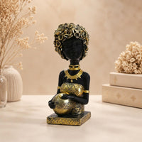 African Woman Sculpture Gold Accents Lady Figurine Decorative for Living Room